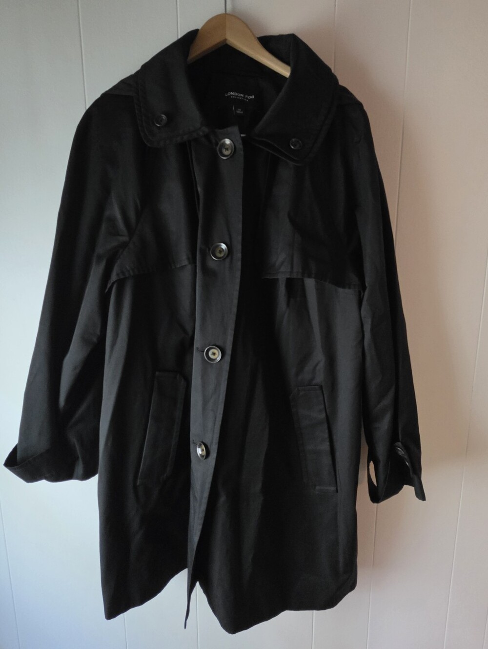 London Fog Collection Women's Hooded Rain Coat Jacket Black 2X Plus Excellent